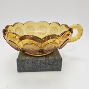 Vintage Fostoria Amber Glass Coin Pattern Nappy  Candy Dish w/ Handle. 6.5" EAPG